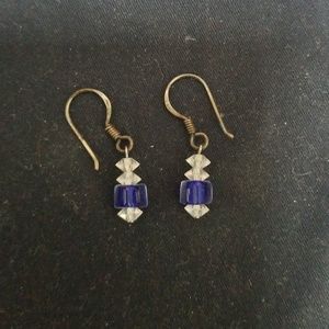 Blue and clear drop earrings